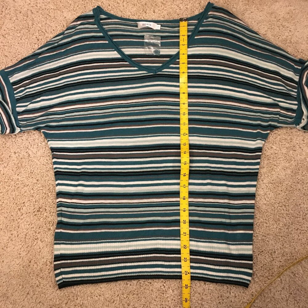 NWT Ricki's Retro Striped V-Neck Rolled Cuff Rayon Sweater - Picture 15 of 16